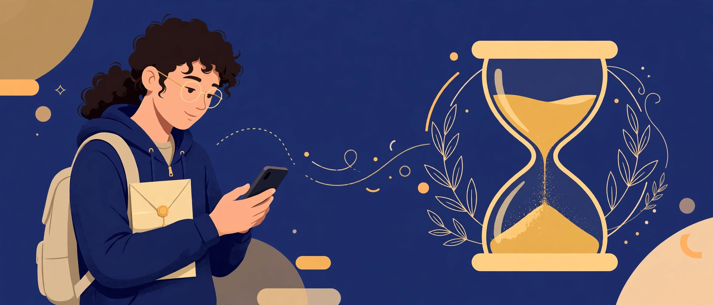 Illustration of a student checking their visa application status while it is under review