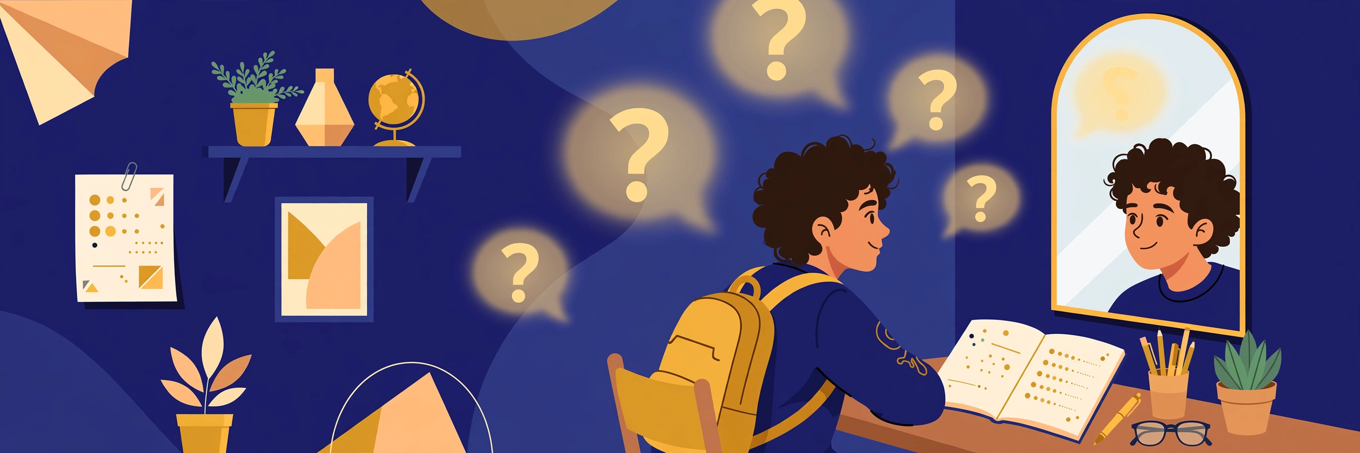 Illustration of a student practising visa interview answers at home