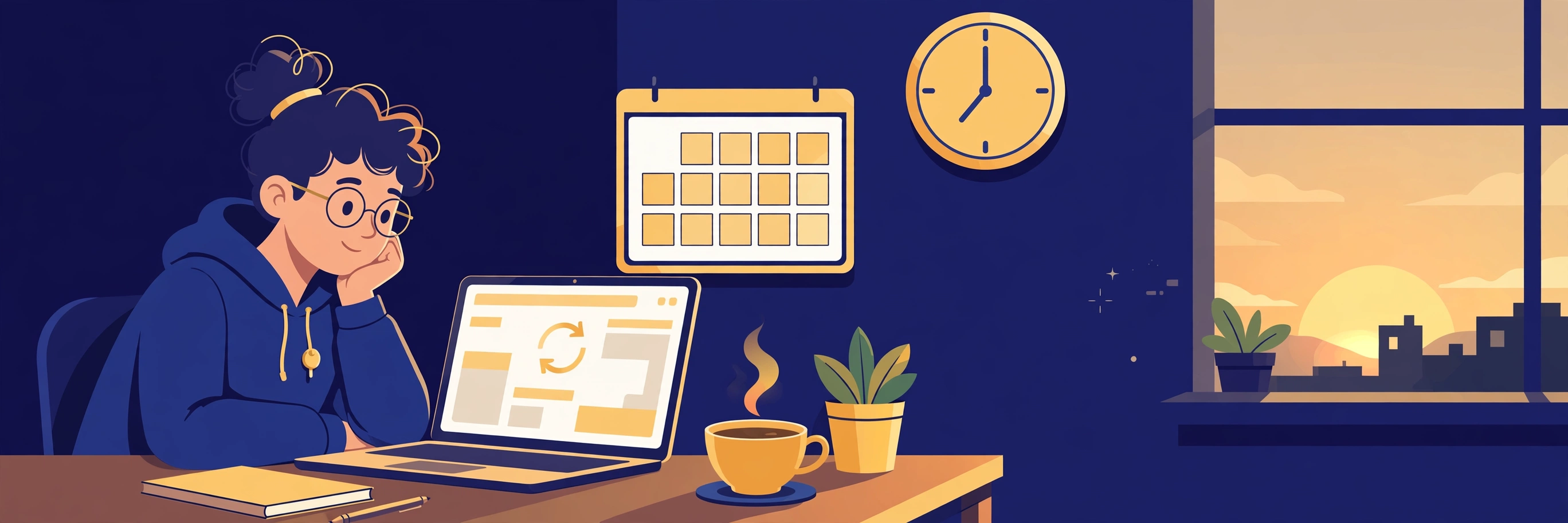 Illustration of a student booking a visa appointment on a laptop with a calendar
