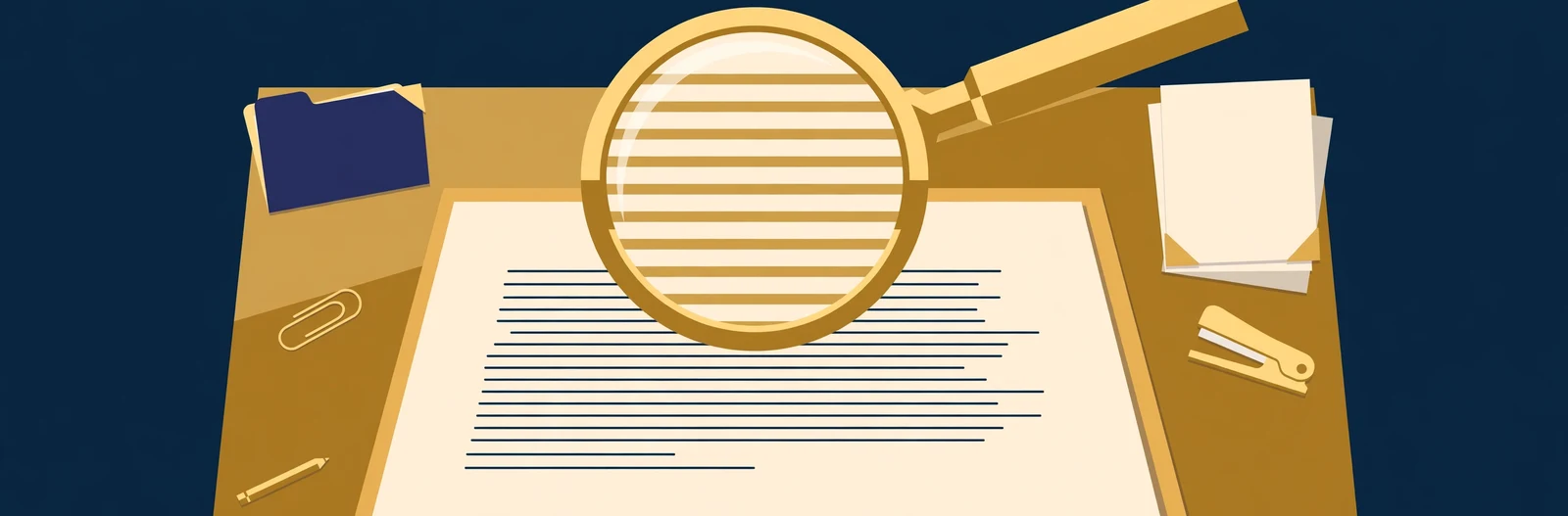 Illustration of a decision letter with a magnifying glass over a paragraph